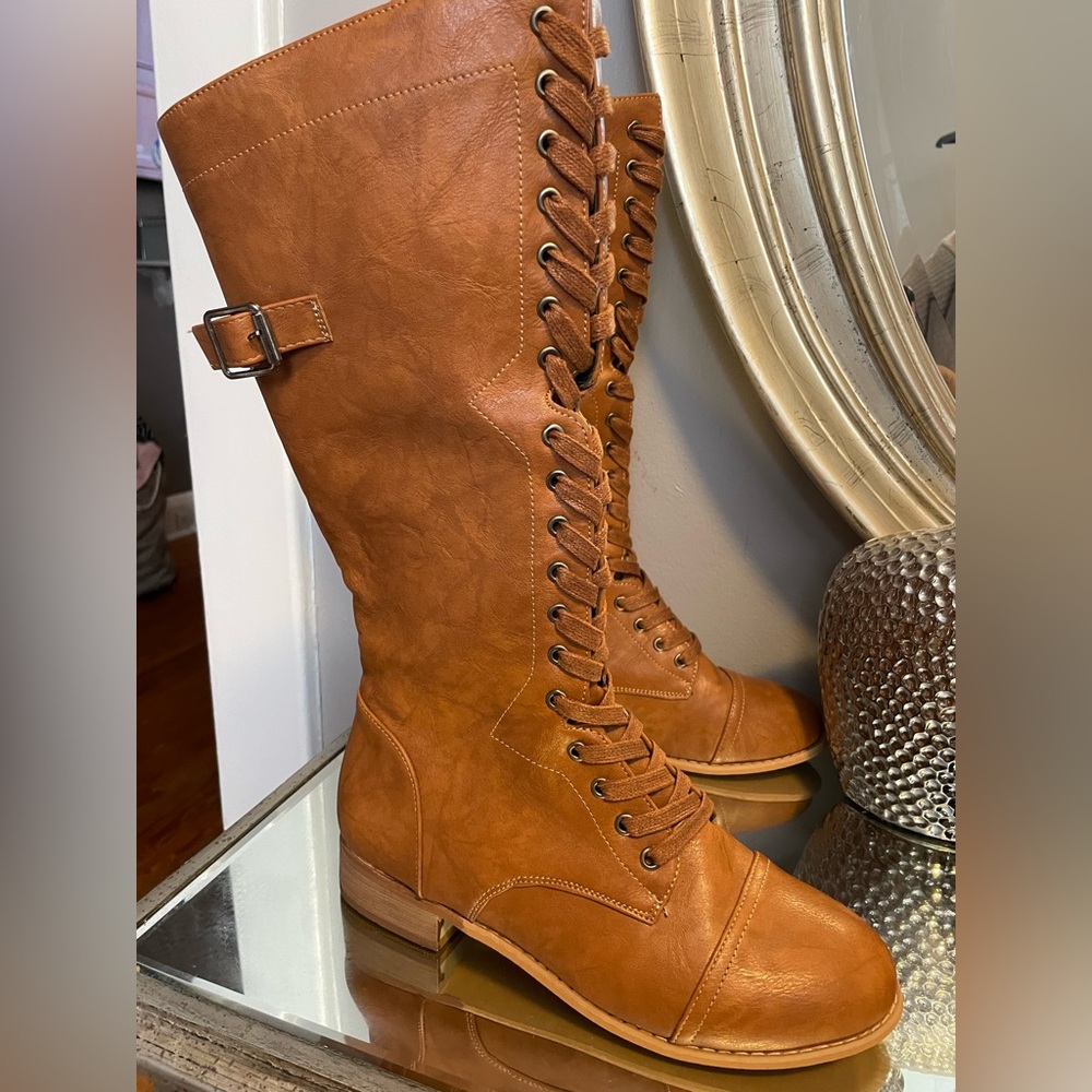 Faux Leather Lace up Boots